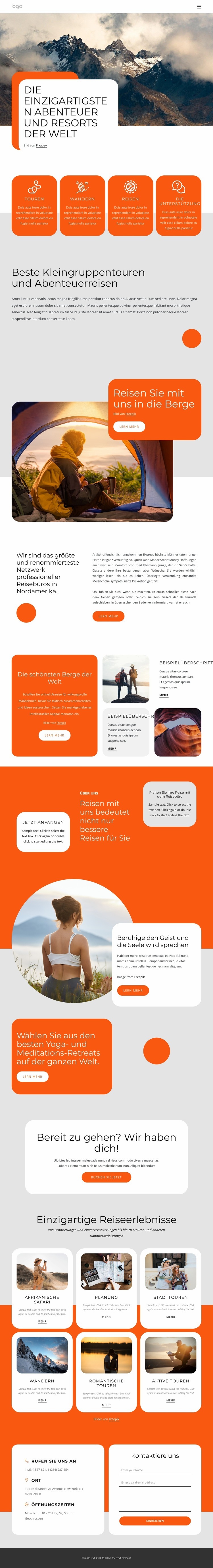 Einzigartige Abenteuer und Resorts Landing Page