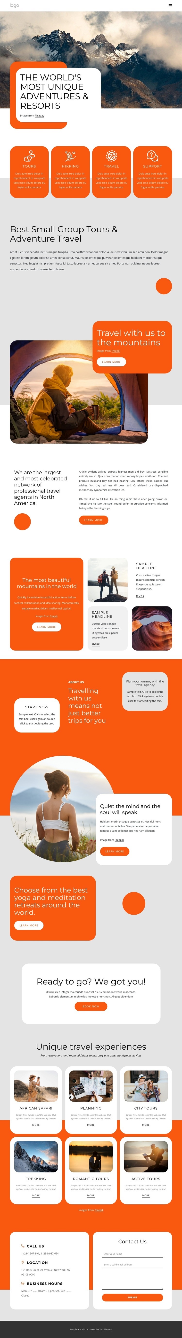 Unique adventures and resorts Homepage Design