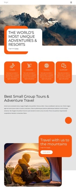 Unique Adventures And Resorts - Custom Web Page Design