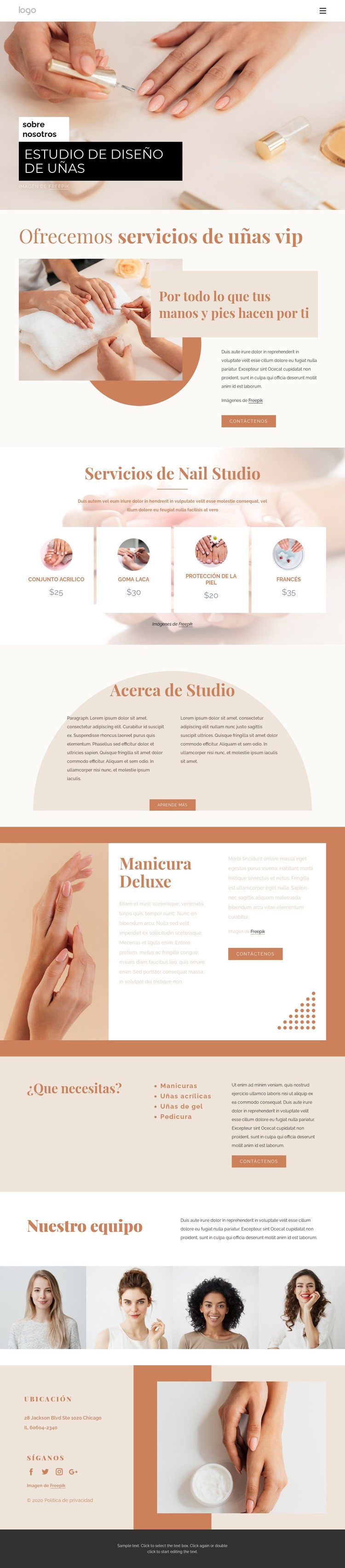 Arte de uñas profesional Maqueta de sitio web