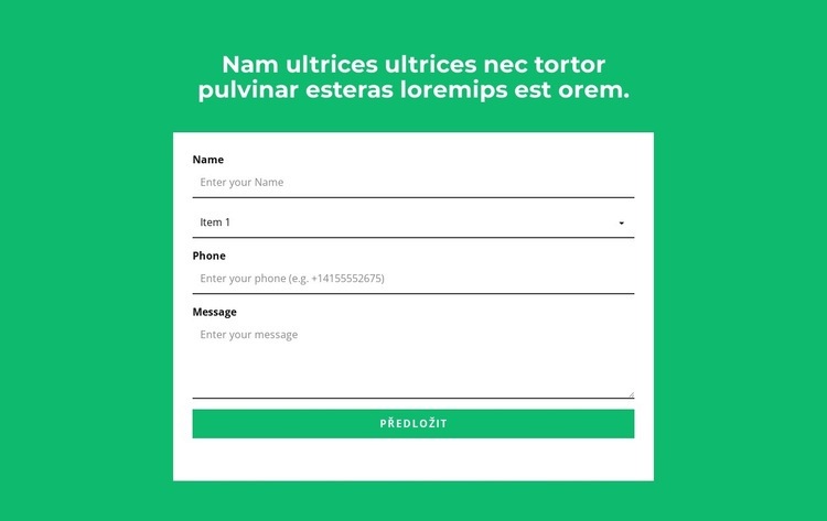 Kontaktní formulář a nadpis Šablona HTML