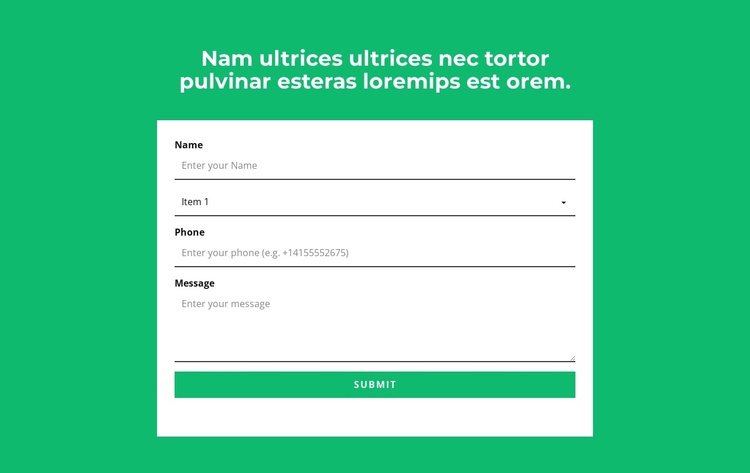 Contact form and headline Joomla Template