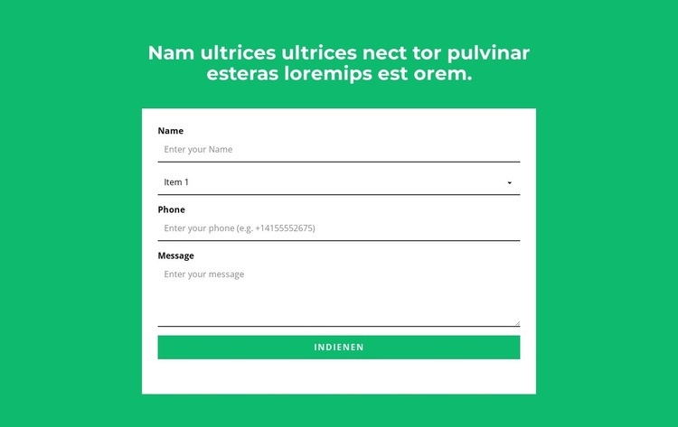 Contactformulier en kop Website mockup