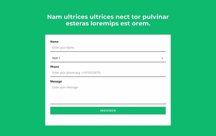 Contactformulier en kop Website ontwerp