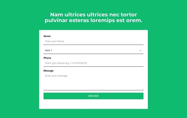 Formulário de contato e título Design do site
