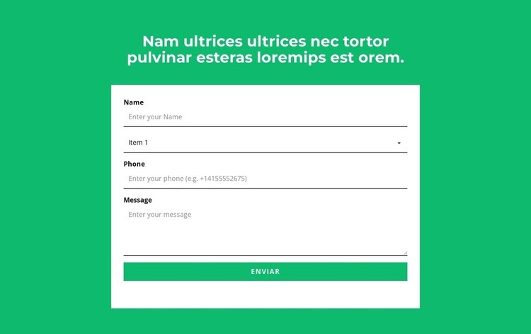 Formulário de contato e título Maquete do site