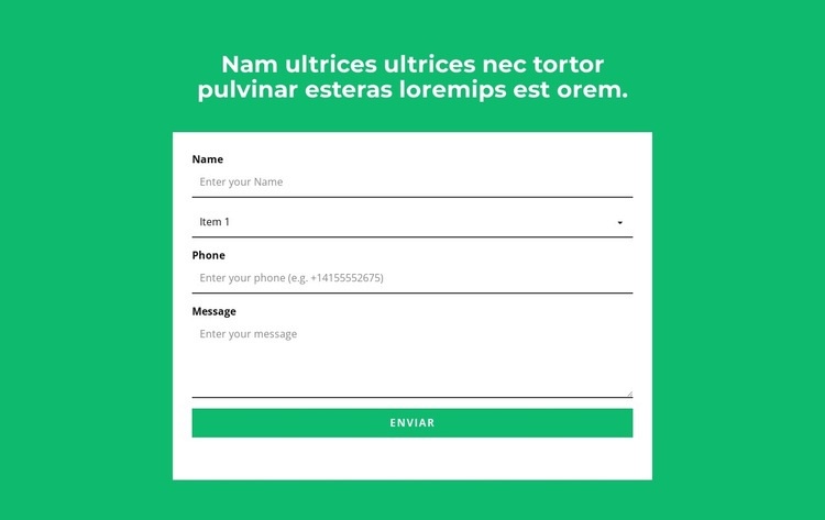 Formulário de contato e título Landing Page