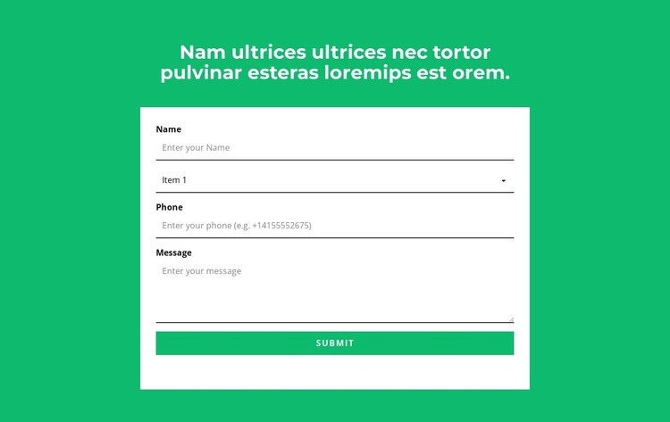 Kontaktformulär och rubrik Html webbplatsbyggare