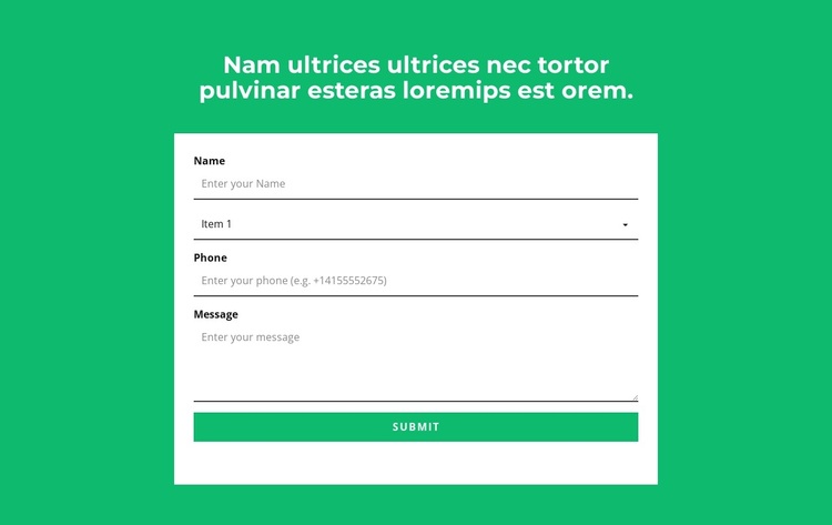 Contact form and headline Template