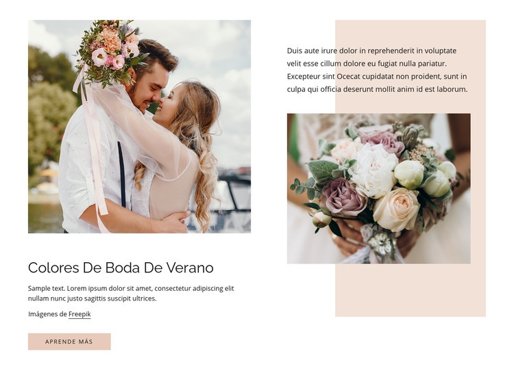 Colores de boda de verano Maqueta de sitio web