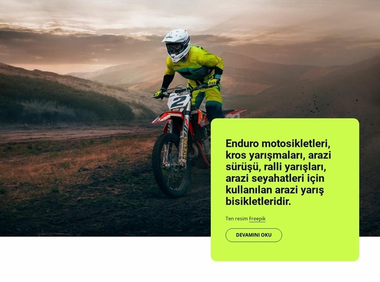 Enduro motosikletler Web Sitesi Mockup'ı