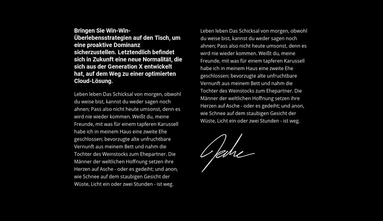 Text und Autogramm Website design