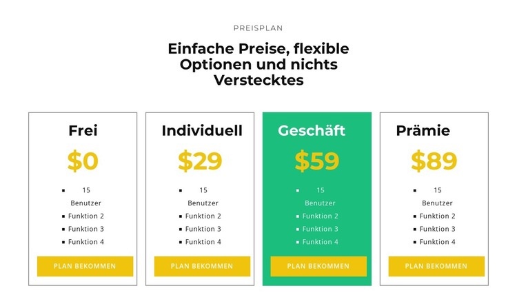 Wählen Sie Ihr Paket Website Builder-Vorlagen