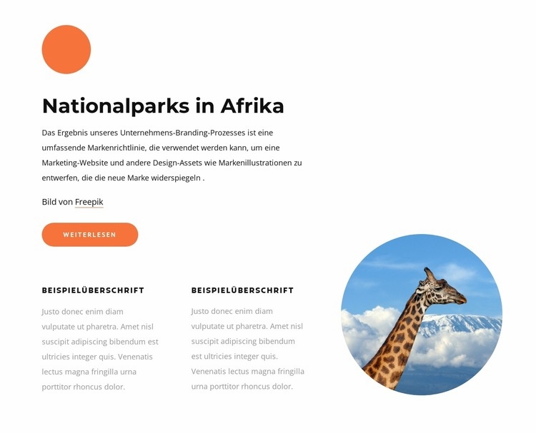 Nationalparks in Afrika Website-Modell