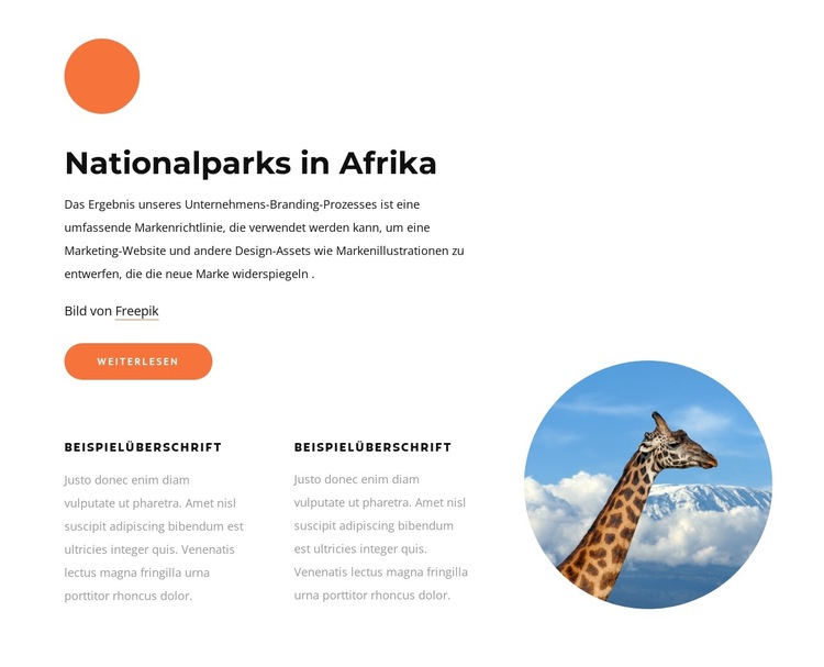 Nationalparks in Afrika Website-Vorlage
