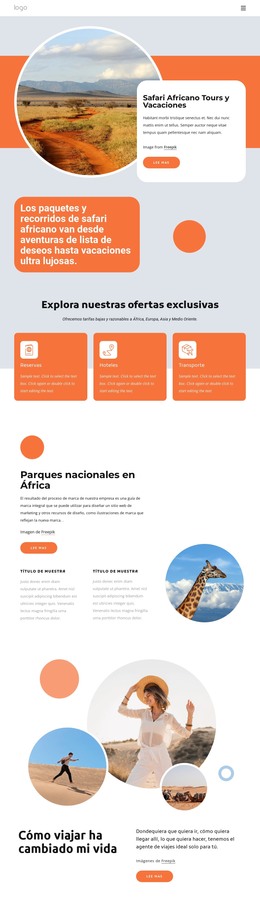 Diseño De Página HTML Para Vacaciones De Safari Africano