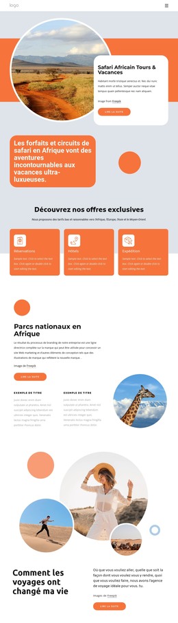 Conception De Pages HTML Pour Vacances Safari En Afrique