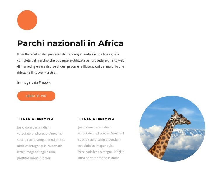 Parchi nazionali in Africa Mockup del sito web