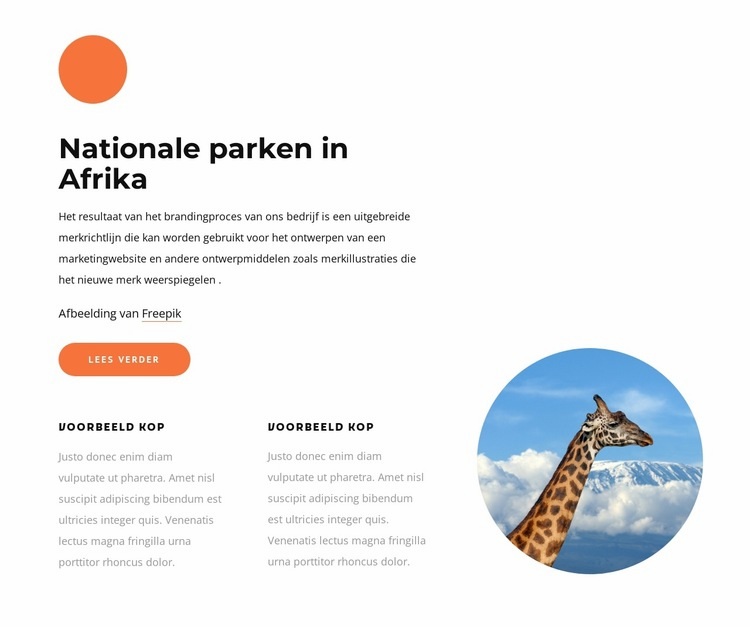 Nationale parken in Afrika Sjabloon voor één pagina