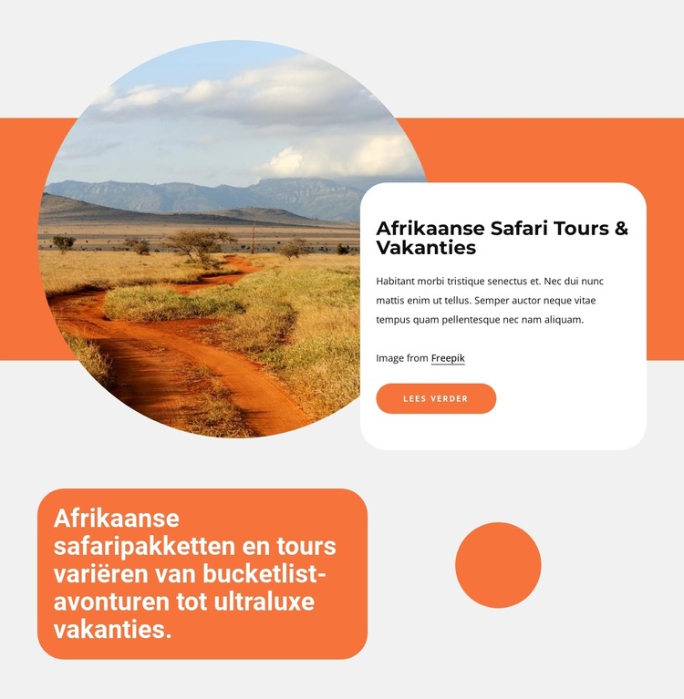 Afrikaanse safaritochten Website sjabloon