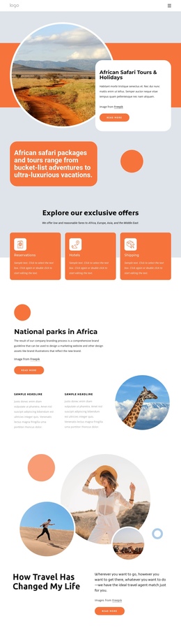 African Safari Holidays - One Page Design
