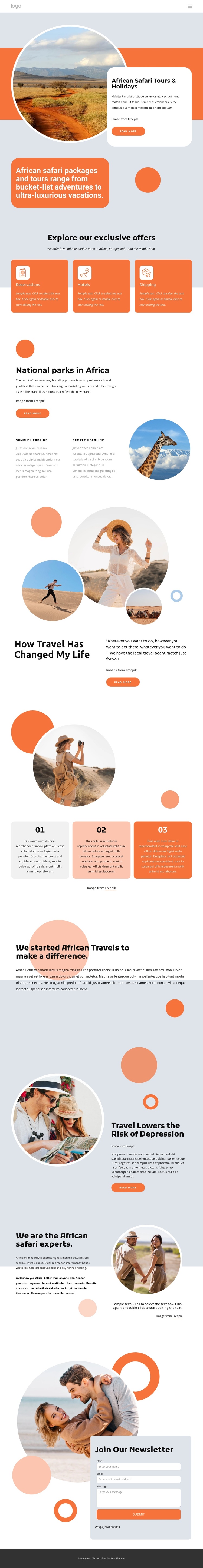 African safari holidays One Page Template