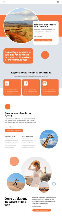 Férias De Safári Na África - Modelo De Página HTML