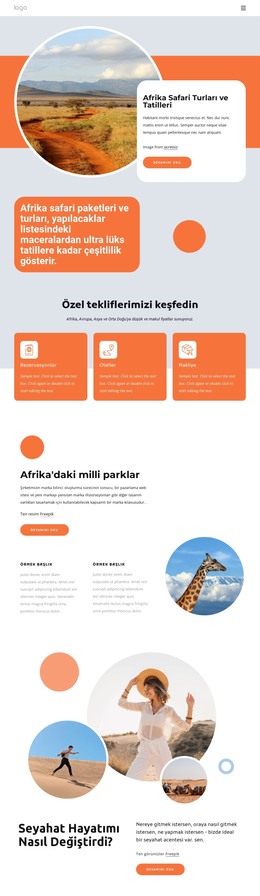 Afrika Safari Tatilleri Için HTML Sayfa Tasarımı