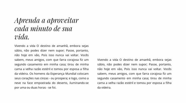 Título e duas colunas com texto Design do site