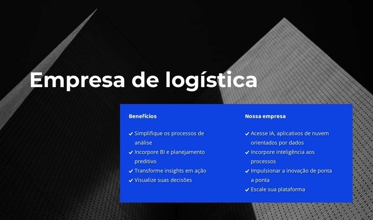 Escolha a estrutura do negócio Modelos de construtor de sites