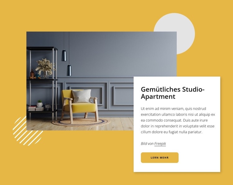 Kleines gemütliches Studio-Apartment Website-Modell