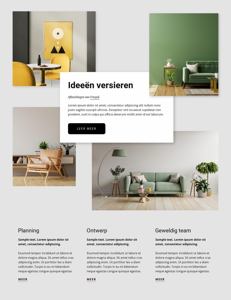 Nieuwe ideeën voor interieurontwerp Website mockup