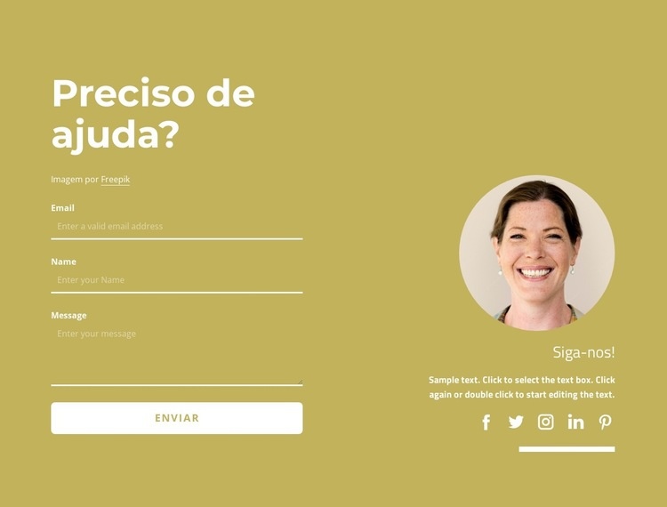 Formulário de contato com ícones sociais Construtor de sites HTML