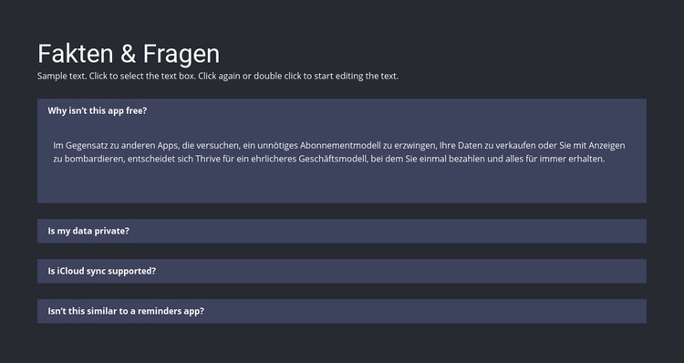 Fakten und Fragen Website Builder-Vorlagen