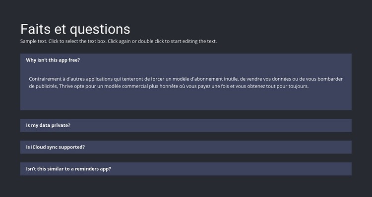 Faits et questions Maquette de site Web