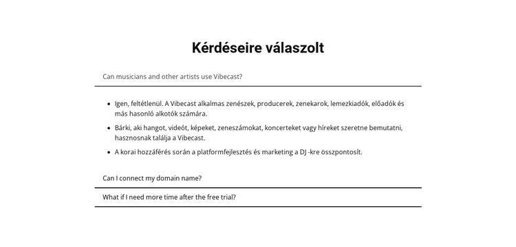 Kérdéseire válaszolt Weboldal sablon