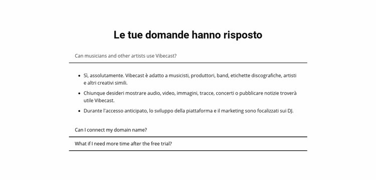 Le tue domande hanno risposto Modelli di Website Builder