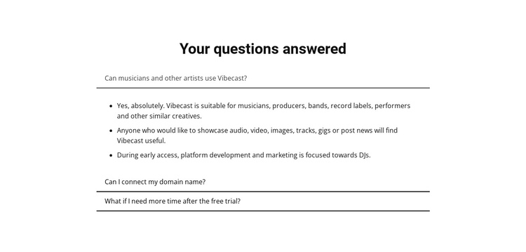 Your questions answered One Page Template