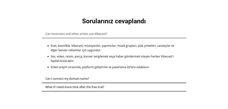 Sorularınız cevaplandı Açılış sayfası