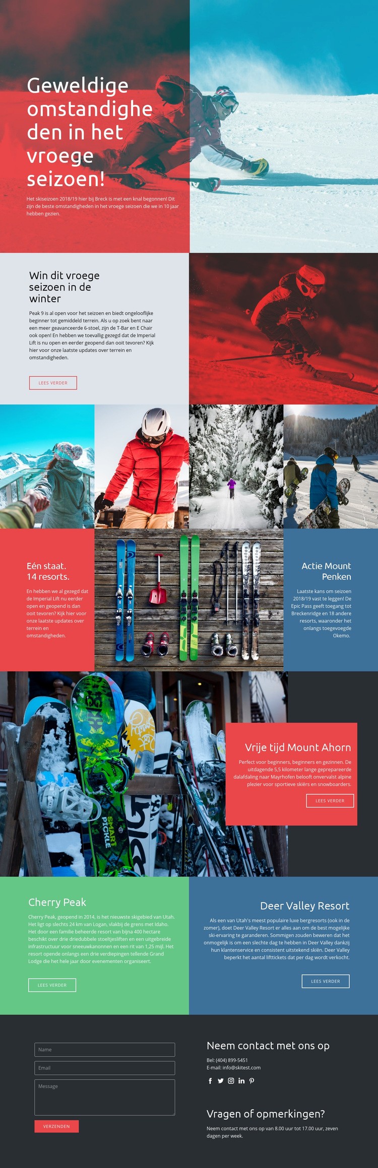 Seizoen Wintersport Website ontwerp