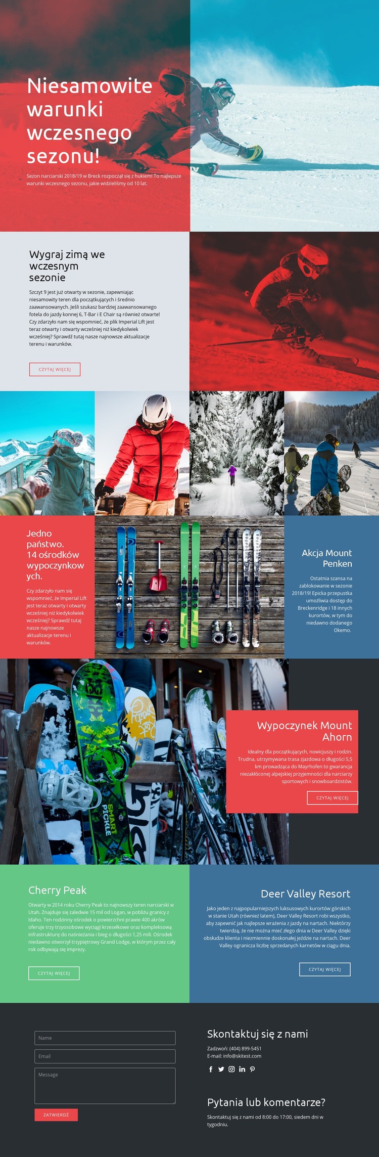 Sezon sportów zimowych Projekt strony internetowej
