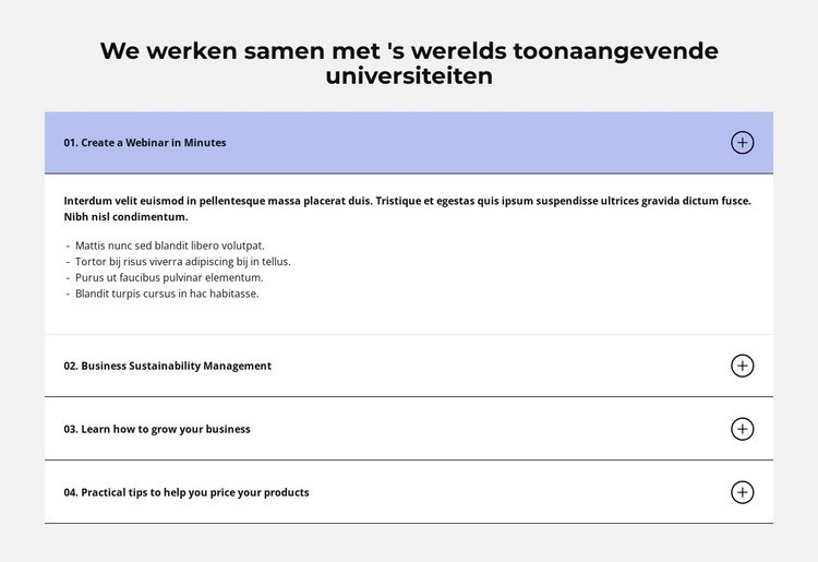 Meest voorkomende gevallen Website Builder-sjablonen