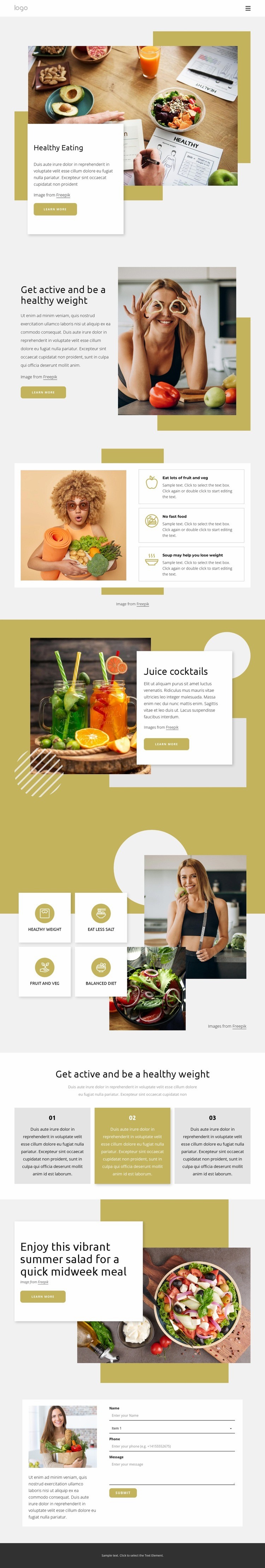 Focus on healthy eating Web Page Design