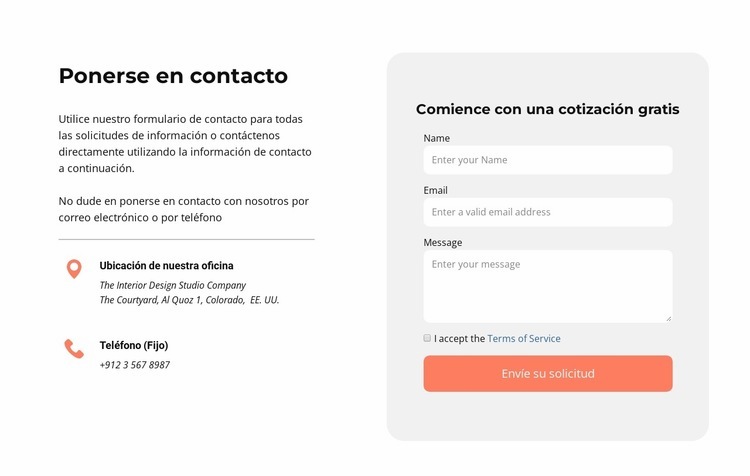 Contáctenos bloque con iconos Creador de sitios web HTML