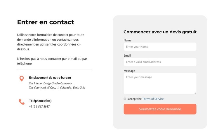 Contactez-nous bloc avec des icônes Créateur de site Web HTML