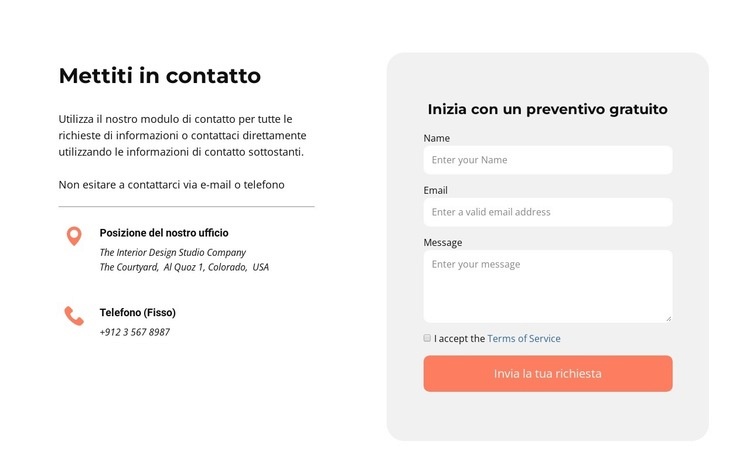 Contattaci blocco con le icone Costruttore di siti web HTML