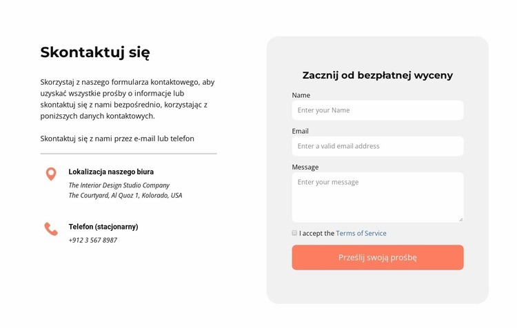 Skontaktuj się z nami blok z ikonami Kreator witryn internetowych HTML