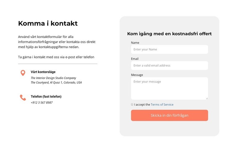 Kontakta oss block med ikoner CSS -mall