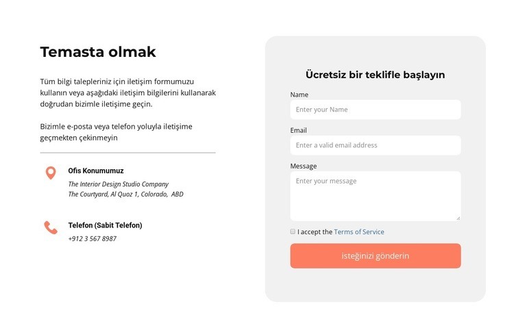 Simgelerle blok bize ulaşın Html Web Sitesi Oluşturucu