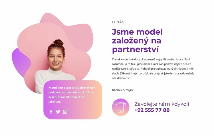 Kontaktní blok se sociálními ikonami Šablona HTML